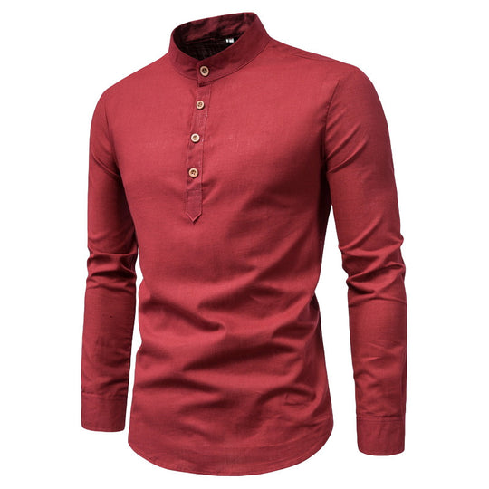 Herren Langarmhemd mit Henley-Ausschnitt und dekorativer Knopfleiste R&B