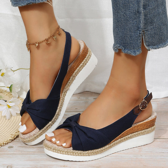 Damen Wedge-Sandalen mit eleganter Schleifen-Detail und angesagtem Plateau R&B