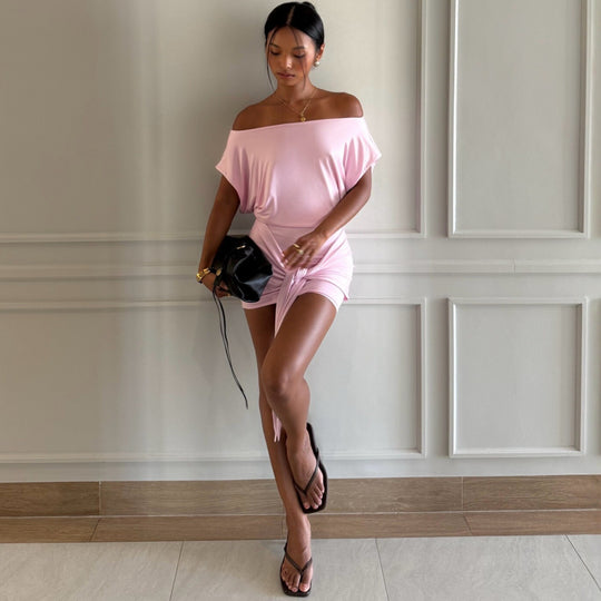 Damen Raffiniertes Minikleid mit angeschnittenem Ausschnitt und seitlichem Knoten R&B