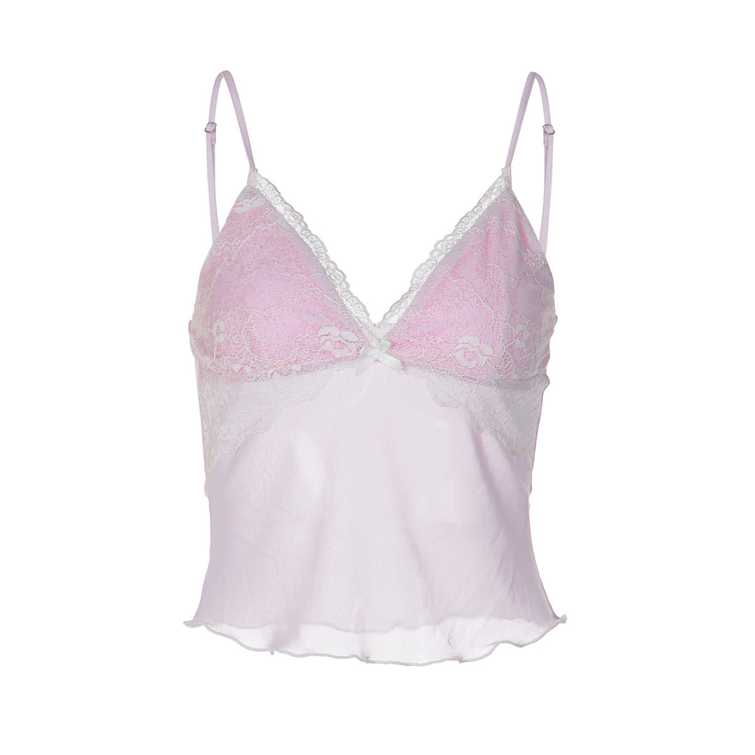 Damen Spitzencrop-Top mit feinen Trägern und zartem Design R&B