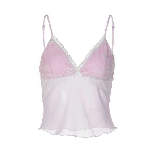Damen Spitzencrop-Top mit feinen Trägern und zartem Design R&B