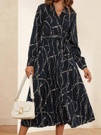 Damen Langärmliges Wickelkleid mit Faltenwurf und Knoten