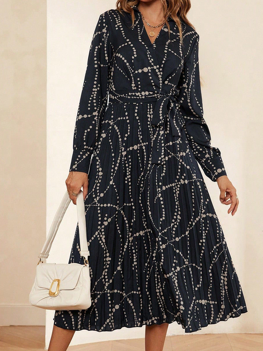 Damen Langärmliges Wickelkleid mit Faltenwurf und Knoten