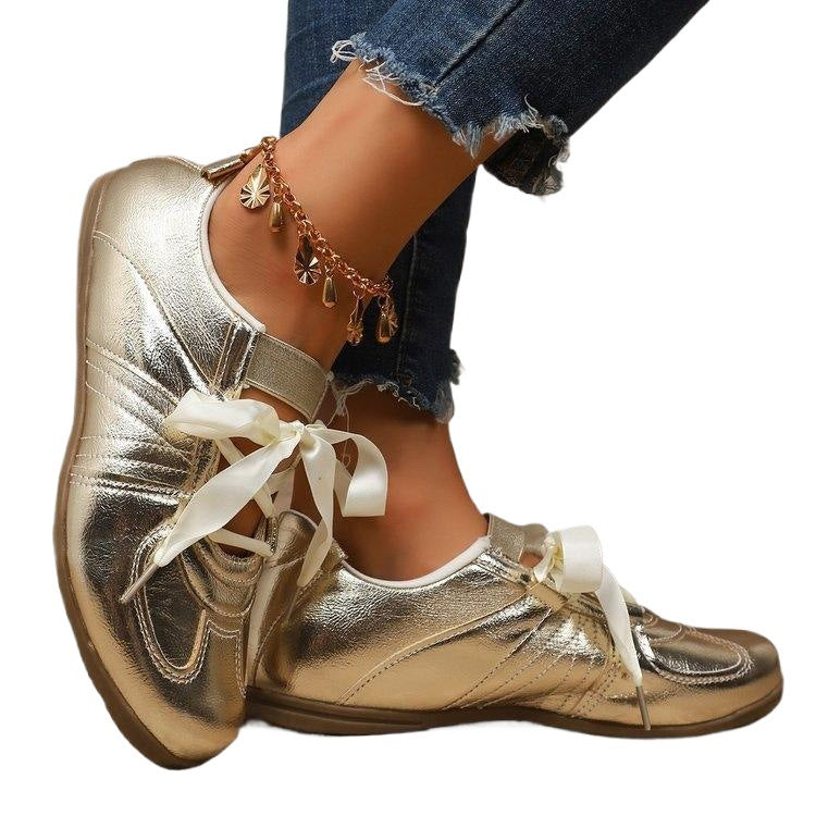 Damen modische Freizeitsneaker mit schimmerndem Obermaterial R&B