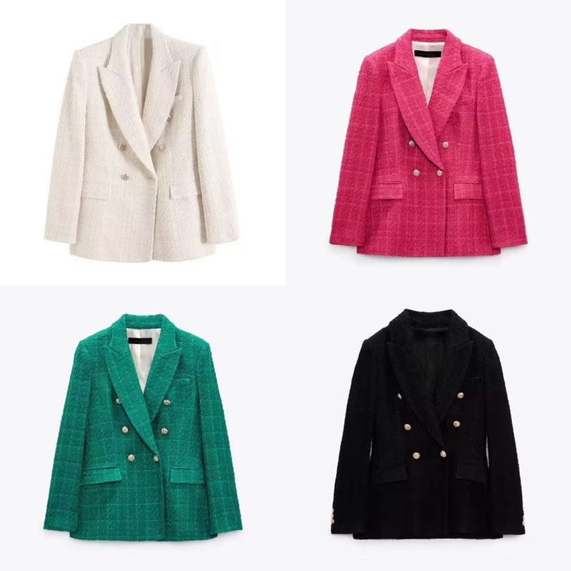 Damen Doppelt gestepptes Karoblazerjacke R&B