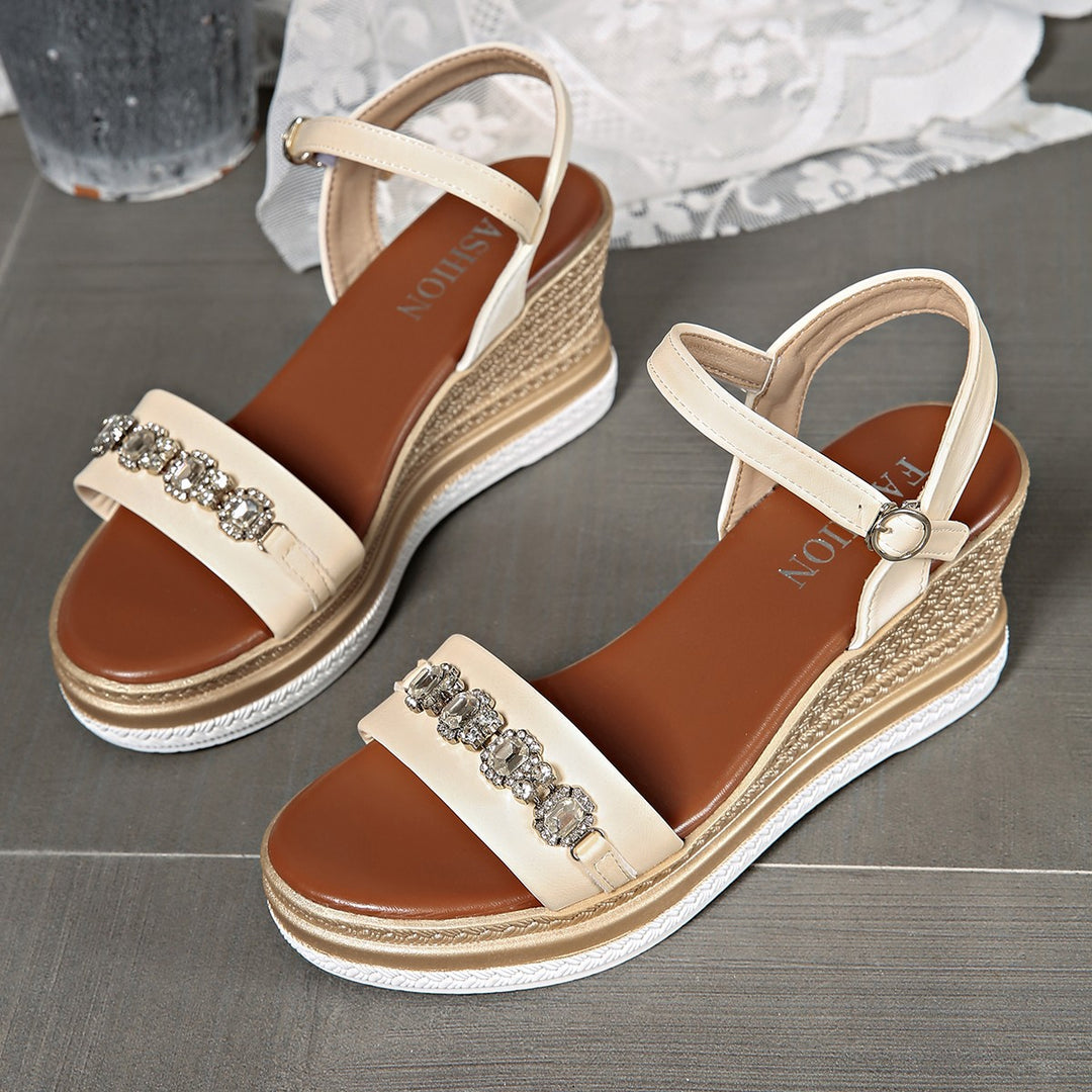 Damen elegante Wedge-Sandalen mit funkelnden Strass-Applikationen R&B