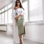 Damen Strickrock mit seitlichem Schlitz und Knopfleiste R&B