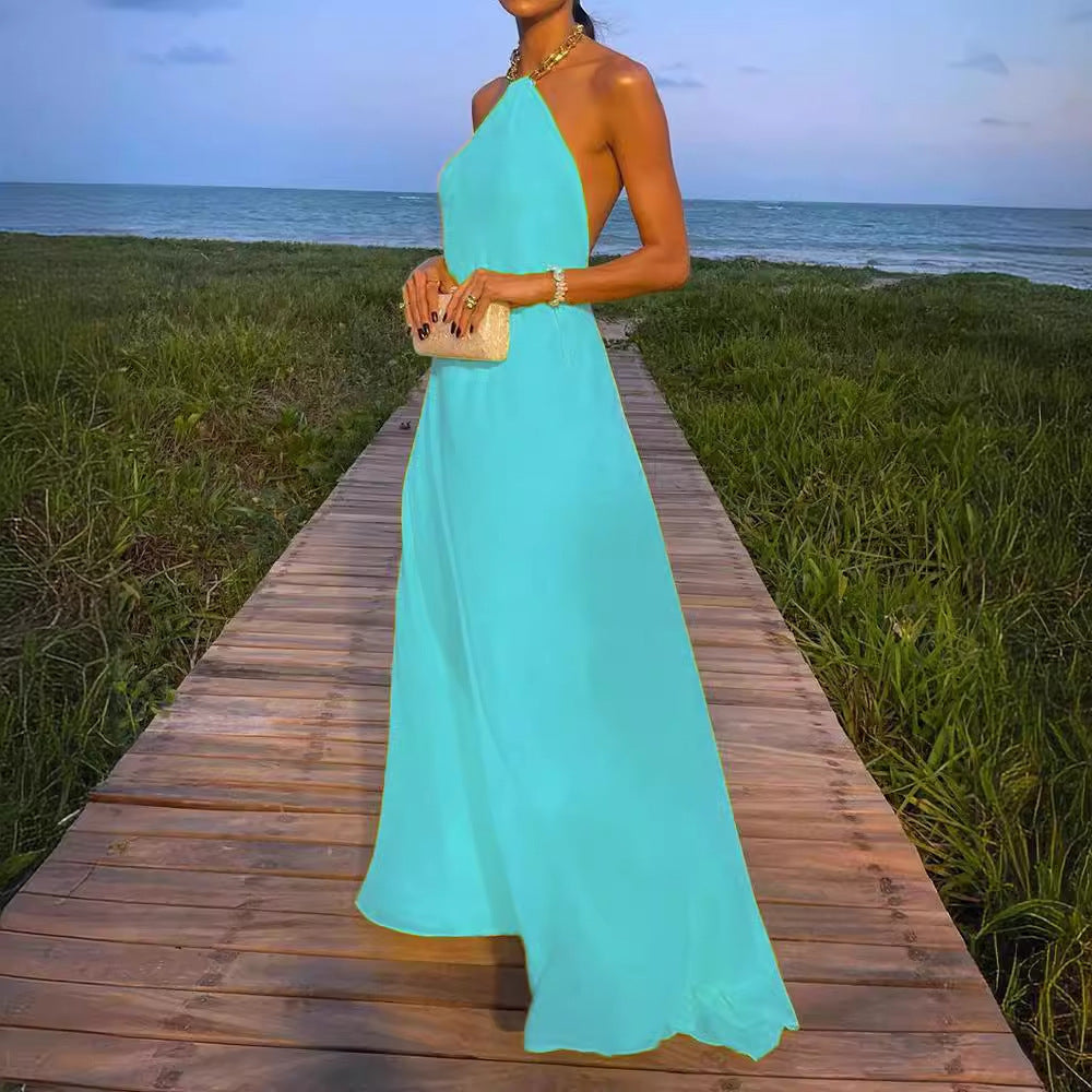 Damen Elegantes Maxikleid mit schmalem Halsband und fließendem Stoff R&B