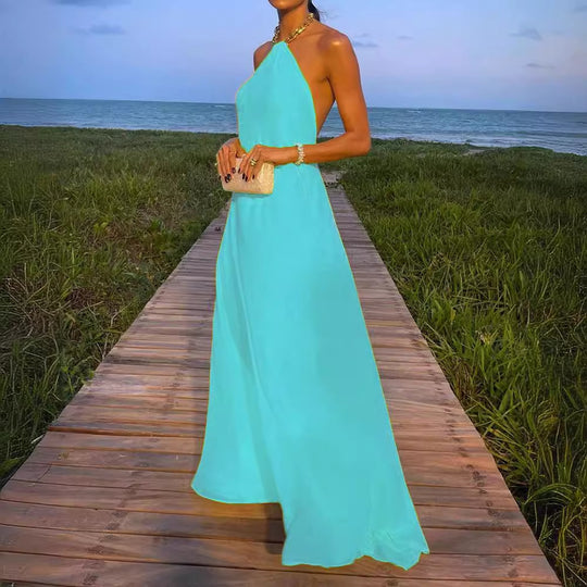 Damen Elegantes Maxikleid mit schmalem Halsband und fließendem Stoff R&B
