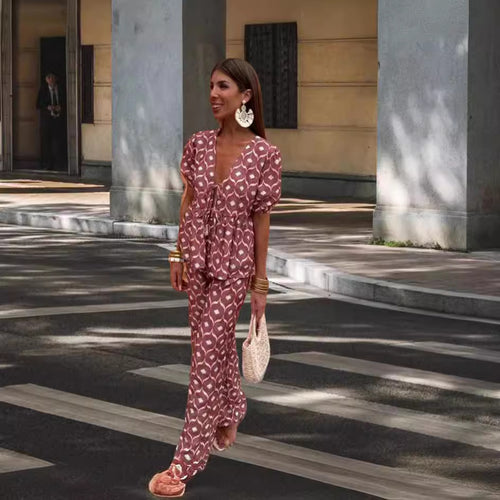 Damen Elegantes Set mit Puffärmeln und aufgesetzten Taschen R&B