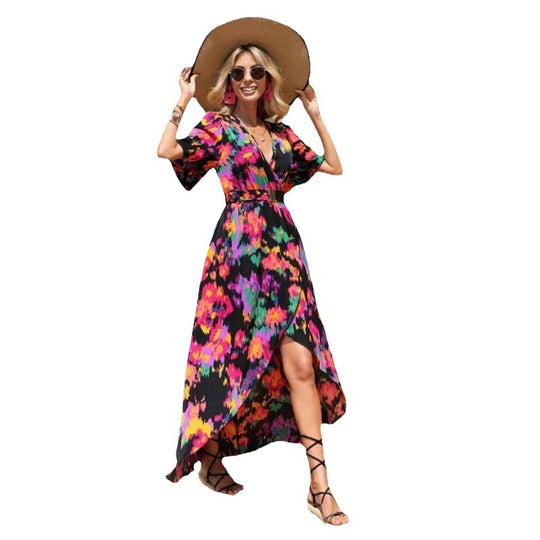 Damen Maxikleid mit elegantem Wickelstil und raffinierten Ärmeln R&B