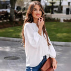 Damen elegante Bluse mit V-Ausschnitt R&B