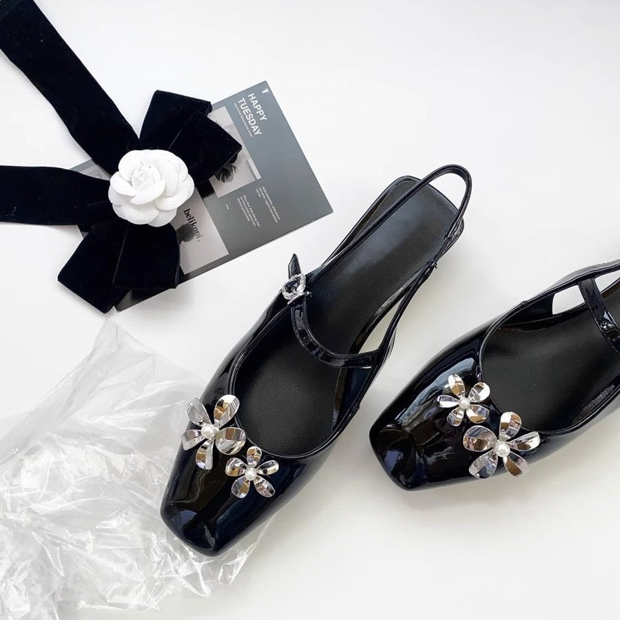 Damen Slingback-Pumps mit glamourösem Blumenschmuck und stilvollem Design