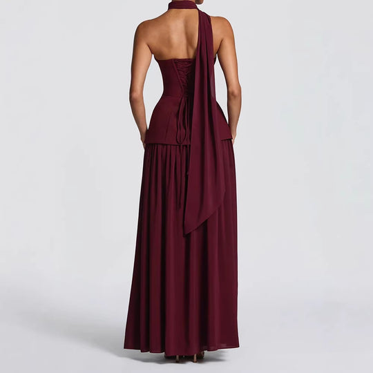 Damen Elegantes Maxikleid mit Abnehmbarem Cape R&B