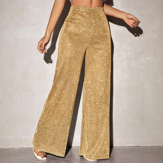 Damen Elegante weite Hose im funkelnden Metallic-Look R&B