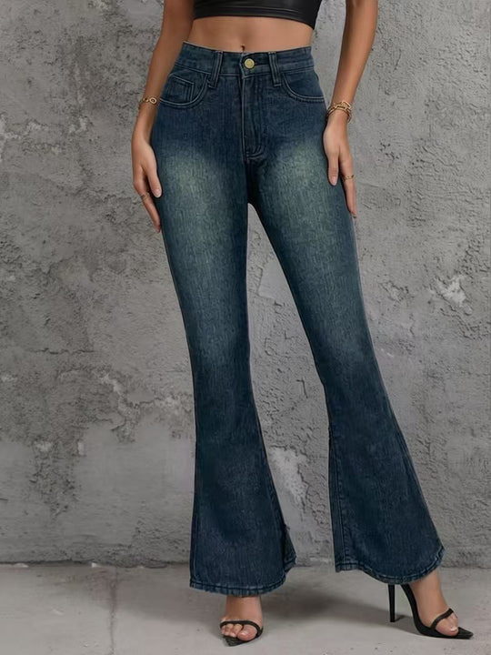 Damen Flared Jeans mit hohem Bund und einzigartigem Strukturdesign R&B