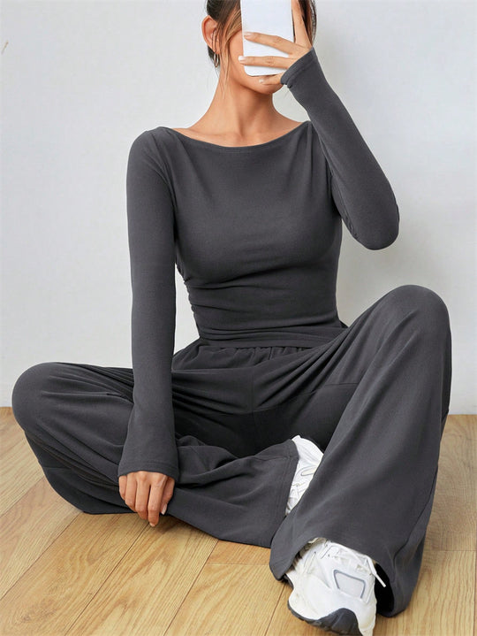 Damen Lässiges Oberteil und weite Hose Set R&B