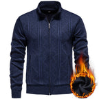 Herren Strickjacke mit Zopfmuster und hohem Stehkragen R&B