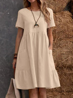 Damen Lockeres Baumwollkleid mit Taschen und Volant R&B