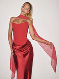Damen Abendkleid mit schulterfreiem Design und elegantem Schlitz R&B