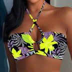 Damen Bandeau-Bikinioberteil mit floralen Mustern und verstellbarem Rückenschnür-Design R&B