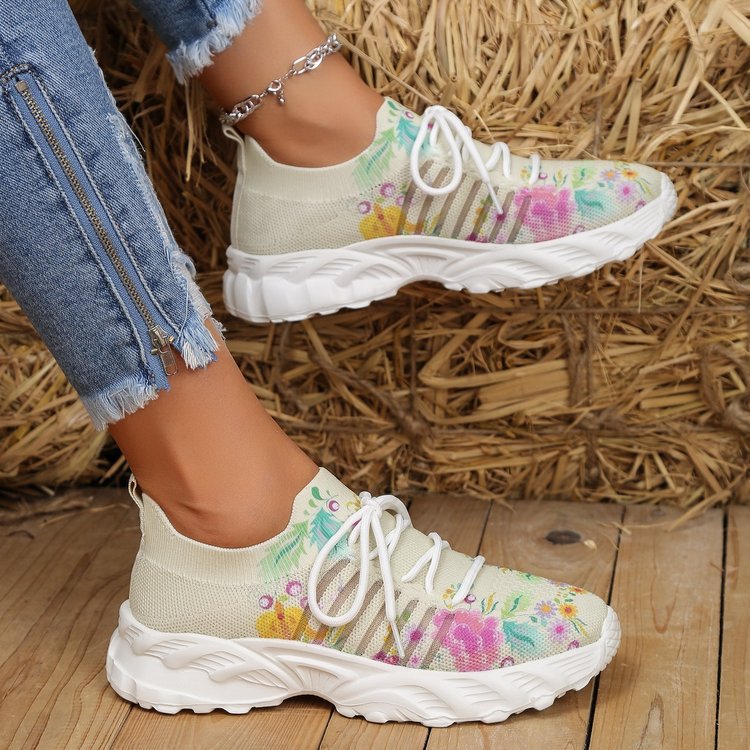 Damen modische Sneakers mit floralem Design und atmungsaktiver Textiloberfläche R&B