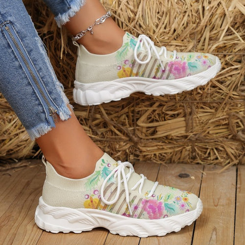 Damen modische Sneakers mit floralem Design und atmungsaktiver Textiloberfläche R&B