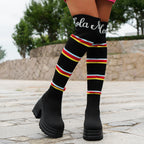 Damen Hochformat Stiefel mit buntem Streifenmuster und modischem Blockabsatz R&B