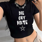 Damen Crop-T-Shirt mit auffälligem Grafiken-Design und frechem Statementdruck R&B