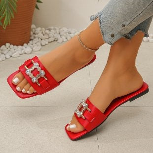 Damen modische Slides mit glitzernder Schnallenverzierung R&B