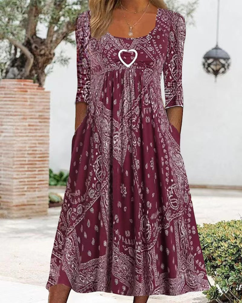 Damen Maxikleid mit eleganter Bandana-Musterung und praktischen Taschen Heidi-Mode