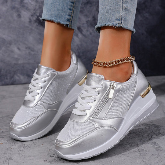 Damen modische Sport-Sneaker mit glänzendem Akzent und Reißverschluss R&B