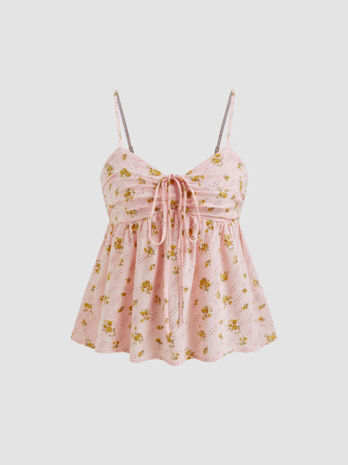 Damen blumiges Sommeroberteil mit dekorativem Kordelzug R&B