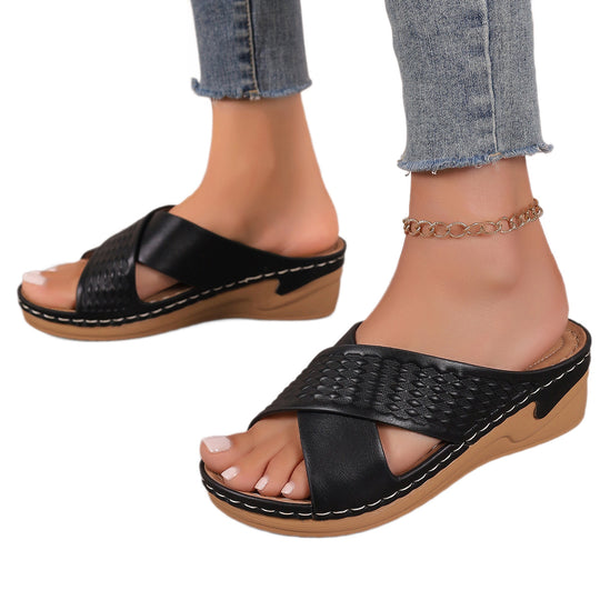 Damen elegante Wedge-Pantoletten mit geflochtenem Design R&B