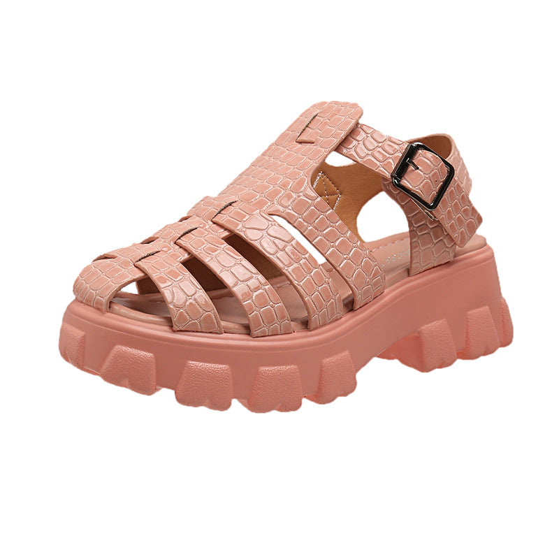 Damen Plateau-Sandalen mit trendigem Riemendesign und stabiler Gummisohle R&B