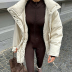 Damen Lässige Oversized-Daunenjacke mit Taillenzug R&B