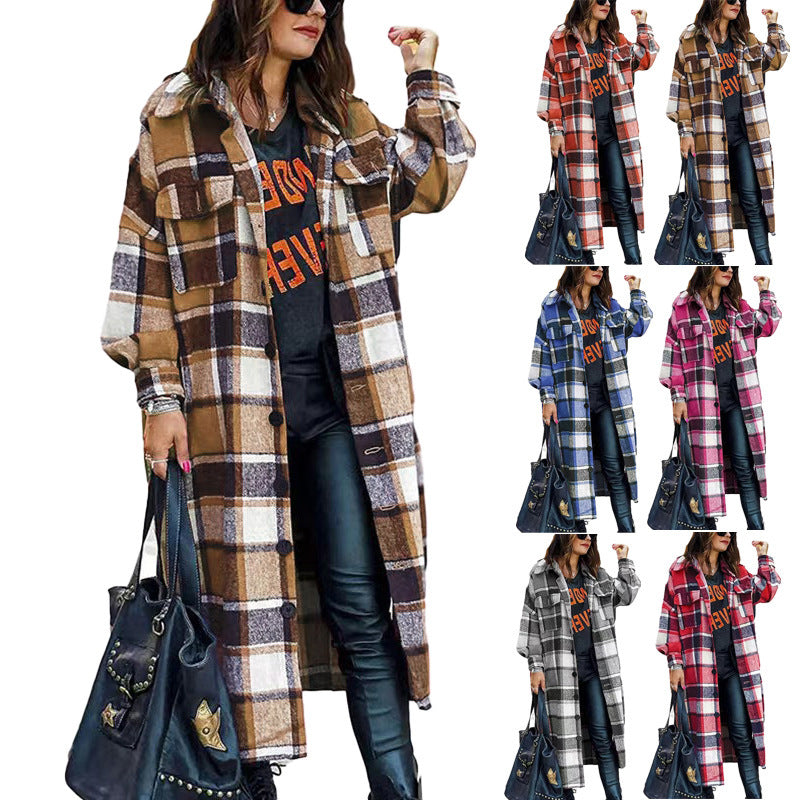 Damen Langärmlige Karobluse im Oversized-Stil R&B