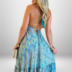 Damen Maxikleid Im Verspielten Boho-Stil mit Tiefem V-Ausschnitt und Schwingendem Rock R&B