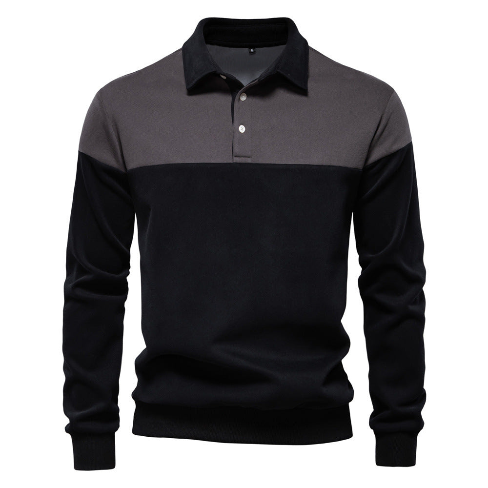 Herren nan sportlich-elegantes Langarm-Polo im Rugby-Stil mit kontrastierendem Kragen und breitem Brustpaneel R&B