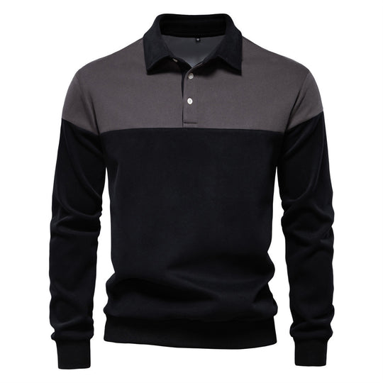 Herren nan sportlich-elegantes Langarm-Polo im Rugby-Stil mit kontrastierendem Kragen und breitem Brustpaneel R&B