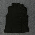 Damen Modische Blusen-Weste mit asymmetrischem Kragen und Knopfverschluss R&B