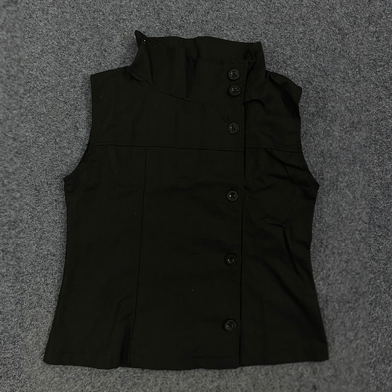 Damen Modische Blusen-Weste mit asymmetrischem Kragen und Knopfverschluss R&B