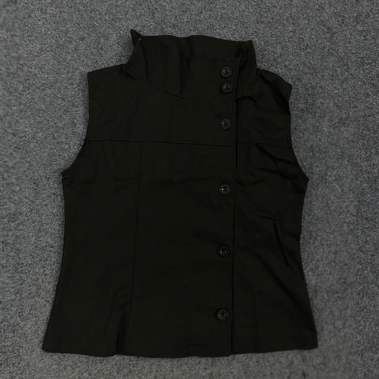 Damen Modische Blusen-Weste mit asymmetrischem Kragen und Knopfverschluss R&B