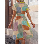 Damen Hemdkleid mit buntem geometrischem Muster und Taillengürtel R&B