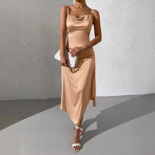 Damen langes Satin-Kleid mit sinnlichem Schlitz R&B