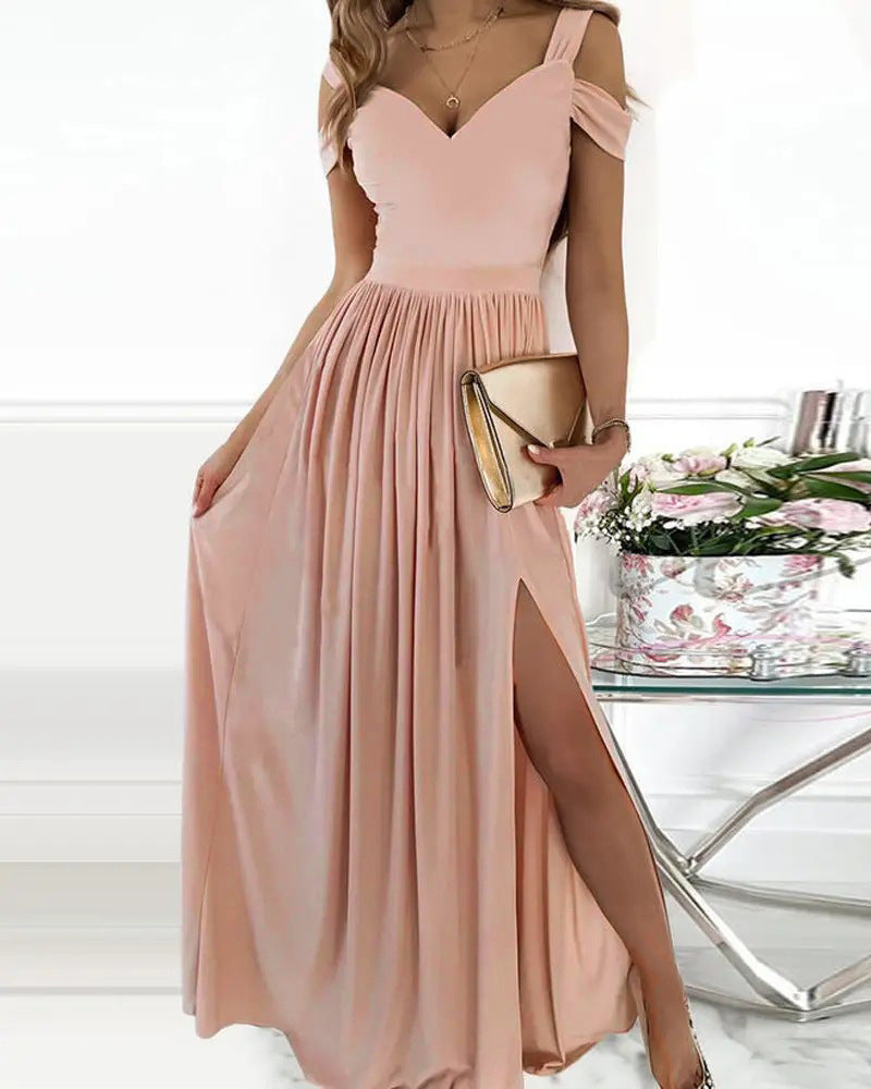 Damen Maxikleid mit charmantem Ausschnitt und asymmetrischem Schlitz R&B