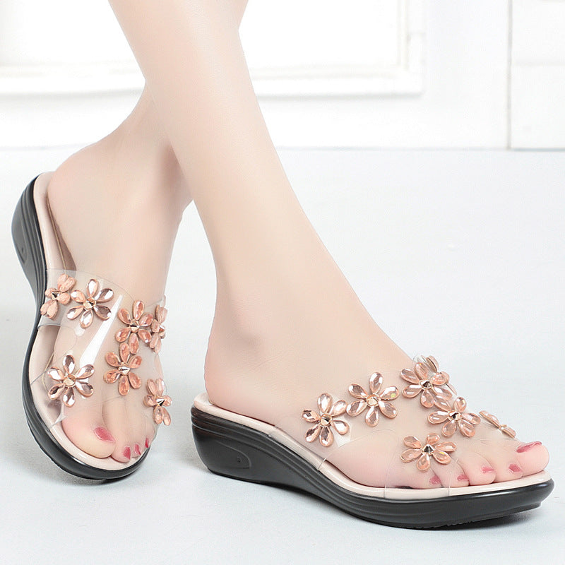 Damen modische Sandalen mit floralen Verzierungen und komfortablem Fußbett R&B