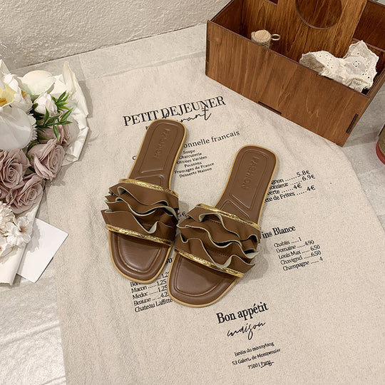 Damen elegante Riemensandalen mit dekorativem Rüschendetail R&B