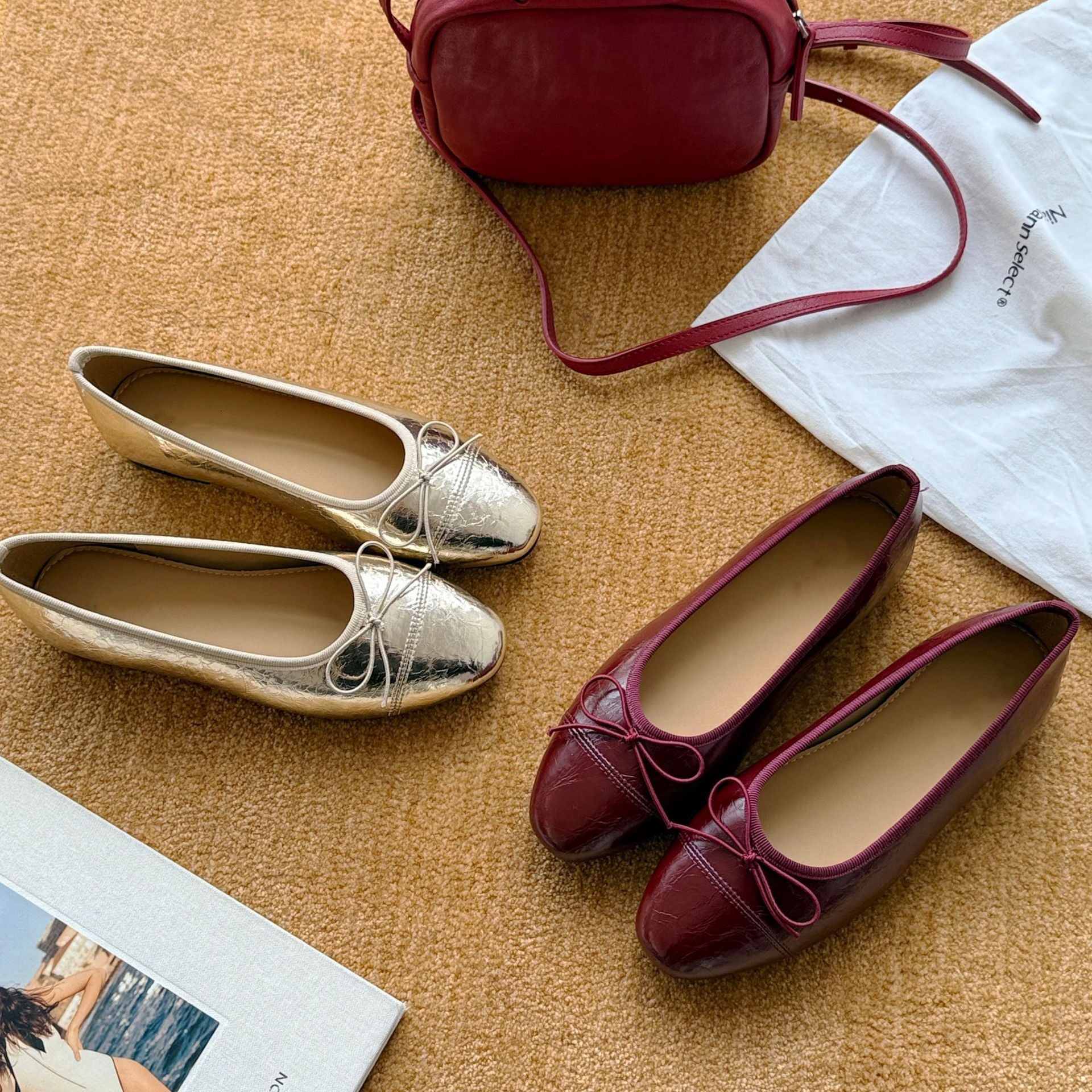 Damen Ballerinas mit schimmerndem Obermaterial und dekorativer Schleife R&B
