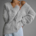 Damen flauschiger Cardigan mit V-Ausschnitt und übergroßem Schnitt R&B